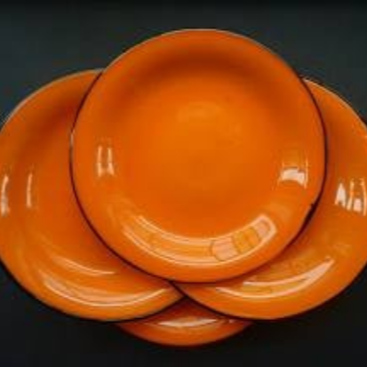 POWOLNY. Four LOETZ TANGO Glass Art Deco Fruit Plates: with Black Trailed Glass Rim c 1920s