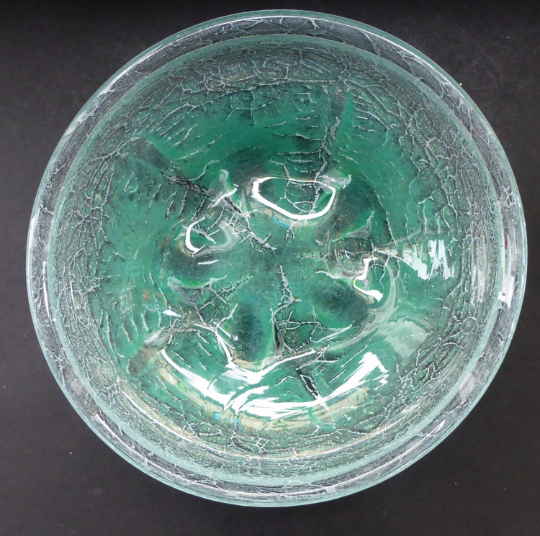 Art Deco WMF IKORA Very LARGE 1930s Crackle Glass Shallow Bowl by Karl Wiedmann, Germany