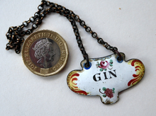 Load image into Gallery viewer, ANTIQUE Enamel GIN Decanter or Bottle Label. 19th Century, probably Bilston or Samson, Paris
