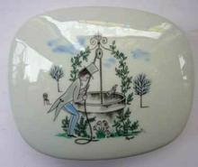 Load image into Gallery viewer, RAYMOND PEYNET. Vintage Rosenthal Lidded Dish. Quirky Design with a Man Pulling a Lady out of a Well
