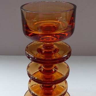 1970s SHERINGHAM WEDGWOOD GLASS Topaz or Amber Candlestick by Stennett-Wilson. 6 inches high