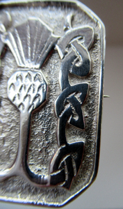 Vintage Scottish Silver Brooch with Thistle and Knotwork