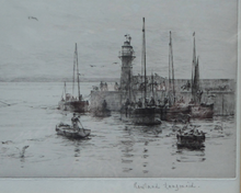 Load image into Gallery viewer, Rowland Langmaid Pencil Signed Etching Newlyn St Michael&#39;s Mount Cornwall
