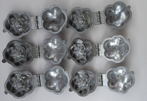 Antique Set of SIX Aluminium Chocolate Moulds. Very Substantial Items in the Form of Lotus Flowers