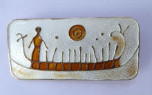 Load image into Gallery viewer, NORWEGIAN SILVER and Enamel Brooch by Nora Gulbrandsen for David Anderson. With title: Rock Carving in Norway
