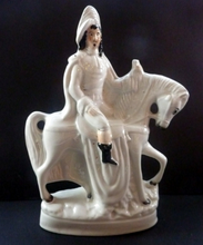 Load image into Gallery viewer, Great Display Piece: LARGE Antique 1880s Victorian STAFFORDSHIRE Figurine. Man on Horseback Carrying a Scroll
