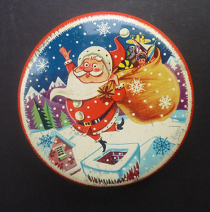 Cute Little Vintage 1960s SANTA CLAUS Christmas Holland's Toffee Tin