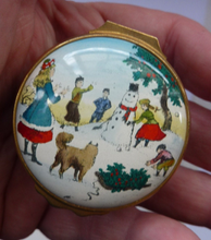 Load image into Gallery viewer, Vintage Halcyon Days (Bilston and Battersea) Enamels Christmas Box 1979. Children Building a Snowman. Excellent Condition
