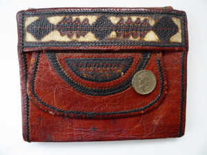 Vintage Purse or Little Clutch Bag. 1930s Art Deco Egyptian Tooled Leather Wallet