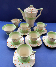 Load image into Gallery viewer, ART DECO Tams Ware Pottery Rainbow Polka Dots Complete Coffee Set. Extremely Rare
