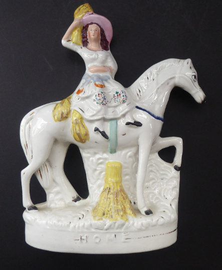 Antique Victorian STAFFORDSHIRE Figurine. Harvesting Subject. Lady on Horseback Carrying Sheaves of Wheat. HOME