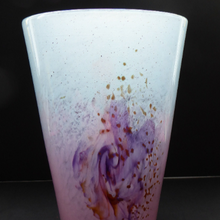 Load image into Gallery viewer, 1930s Tall Scottish Monart Glass Vase. Pink with Gold Aventurine
