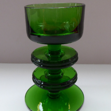 1970s SHERINGHAM WEDGWOOD GLASS Green Candlestick by Stennett-Wilson. 5 inches High