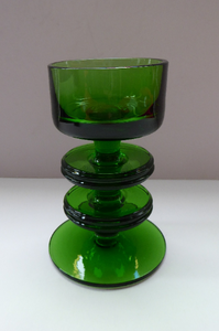Stylish 1970s SHERINGHAM WEDGWOOD GLASS Green Candlestick by Stennett-Wilson. 5 inches High