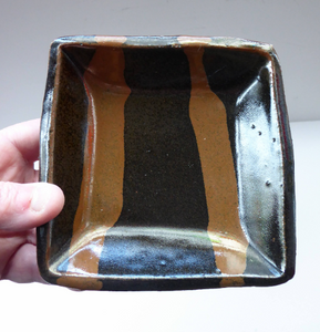 Janet Leach (1918-1997) Small Square Stoneware STUDIO POTTERY Dish with Tenmoku Glaze