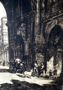 Sidney Tushingham (1884-1968). Pencil Signed Drypoint Etching.  Plaza del Corrillo, Salamanca in Spain. Framed and in excellent condition