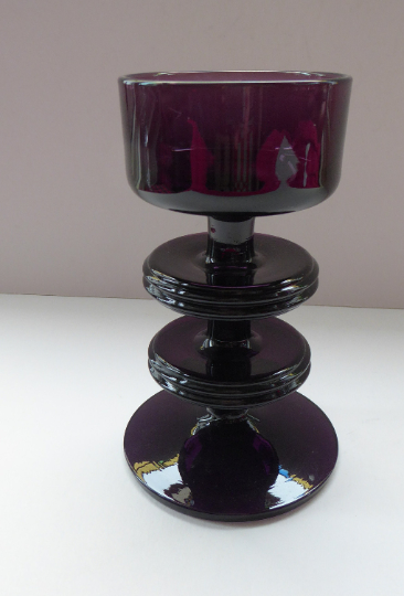Stylish 1970s SHERINGHAM WEDGWOOD GLASS Purple Candlestick by Stennett-Wilson. 5 inches High