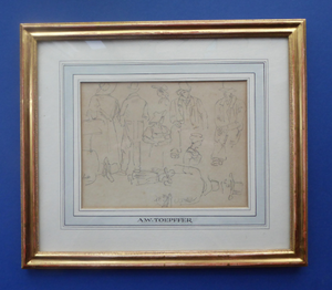 19th Century Pencil Drawing by Wolfgang Adam TOEPFFER (1766 - 1847) Switzerland. Sheet of Figure Studies