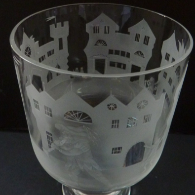 LIMITED EDITON. Engraved Vintage Caithness SCOTTISH GLASS Rummer / Goblet by Colin Terris (1937 - 2007). The Pied Piper Playing on his Enchanted Pipe