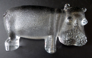 1970s KOSTA BODA Glass Hippopotamus. Larger Size; Designed by Bertil Vallien. 8 1/2 inches wide