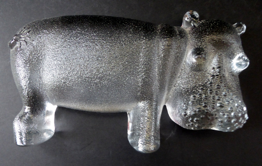 1970s KOSTA BODA Glass Hippopotamus. Larger Size; Designed by Bertil Vallien. 8 1/2 inches wide