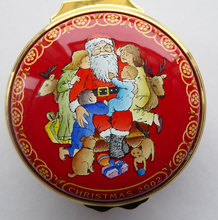Load image into Gallery viewer, Vintage Halcyon Days Enamels Christmas Box. Santa Visiting Children at Christmas. Excellent Condition
