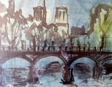 Load image into Gallery viewer, SCOTTISH ART. Sax Shaw (1916 - 2000). Watercolour of the Pont Neuf, Paris. Signed and dated 1950
