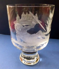 Load image into Gallery viewer, Engraved Vintage Caithness SCOTTISH GLASS Rummer / Goblet by Colin Terris (1937 - 2007). Jousting Scene, Fallen Knight
