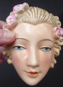 Goebel Wall Mask Miniature Size Lady with Pink Flowers in her Hair