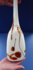 Mid-Century Italian V.B Opaline Vase with Orange and Black Stripes & Streaks; with Attenuated Neck. 17 inches in height