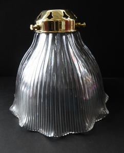 ANTIQUE Edwardian HOLOPHANE Ribbed Glass Lamp Shade. Patent Number for 1909. Brass Hanging Fitment
