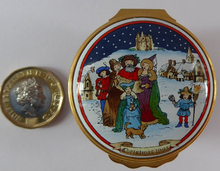 Load image into Gallery viewer, Vintage Halcyon Days Enamels Christmas Box 1993. Medieval Carol Singers. Excellent Condition
