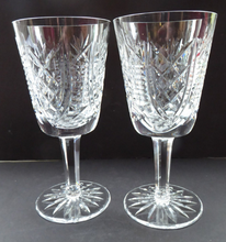 Load image into Gallery viewer, Large PAIR Waterford Crystal GOBLETS: CLARE Pattern. Largest Size Vintage Water / Wine Glasses
