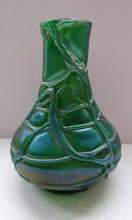 Load image into Gallery viewer, Vintage KRALIK ART GLASS Irridescent Green Glass Vase Decorated with Random Trails; c 1910
