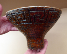 Load image into Gallery viewer, NORWEGIAN AWF (Arnold Wiigs Fabrikker) Large Brutalist Design Pottery Bowl on Small Foot. Incised Decoration to the Exterior
