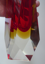 Load image into Gallery viewer, Vintage 1960s MURANO Mandruzzato Sommerso Facet Cut Vase. Double Cased with Red and Yellow Layers
