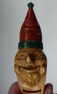 Wooden NUTCRACKER in the Form of a Little Elf or Gnome. 1950s Vintage Folk Art. Really Cute Wee Carved Face