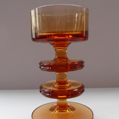 1970s SHERINGHAM WEDGWOOD GLASS Topaz or Amber Candlestick by Stennett-Wilson. 5 inches High