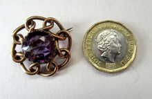 Load image into Gallery viewer, Vintage 9ct Gold Brooch. Beautifully Made Solid Gold Brooch Set with Faceted Amethyst Stone
