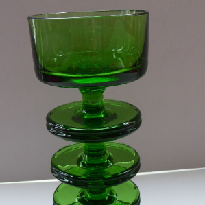 1970s SHERINGHAM WEDGWOOD GLASS Green Candlestick by Stennett-Wilson. 6 inches high