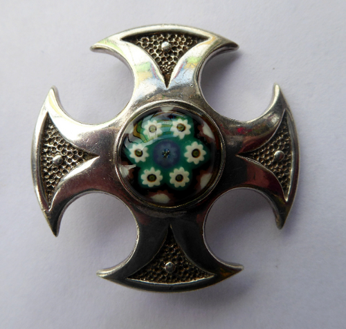 1970s Caithness Glass Pendant Miniature Millefiori Paperweight Set in Silver Luckenbooth