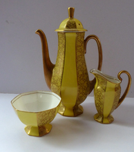 Load image into Gallery viewer, 1930s George V Art Deco Full Coffee Set. Yellow and Gold
