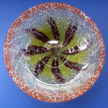 Load image into Gallery viewer, Large Art Deco WMF IKORA Crackle Glass Shallow Bowl; probably by Karl Wiedmann, c 1930
