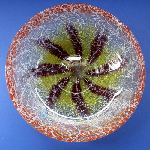 Art Deco WMF IKORA Crackle Glass Shallow Bowl; probably by Karl Wiedmann, c 1930