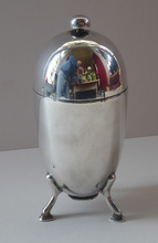 Load image into Gallery viewer, 1930s ART DECO Elkington Silver Plate Sugar Dispenser. Takes the Shape of a Large Shiny Egg with Tripod Feet
