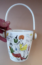 Load image into Gallery viewer, 1950s Ceramica Di Milano ICE PAIL with Handle. Very Rare - with decoration showing a stylish couple drinking cocktails
