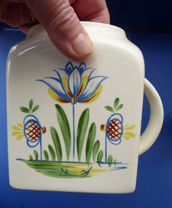 1950s BRISTOL POTTERY Kitchen Canister or Storage Jar. Vintage Old Delft Tulip Design with Carrying Handle. No Lettering