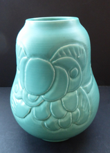 Load image into Gallery viewer, 1930s CROWN DUCAL Byztantine or Danube Vase. Shaped 155. Matt Aqua Green Glaze with Sgraffito Floral Decorations
