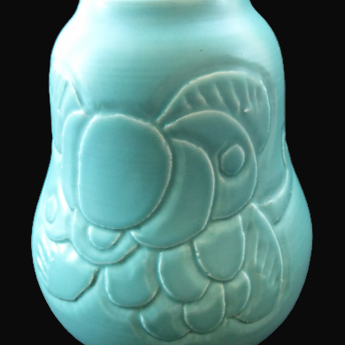 1930s CROWN DUCAL Byztantine or Danube Vase. Shaped 155. Matt Aqua Green Glaze with Sgraffito Floral Decorations