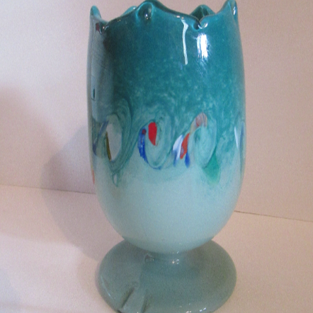 1950s Scottish VASART Glass Tulip Lamp in Swirly Grey-Blue and Aqua Shades with Tutti Frutti Flecks. WORKING